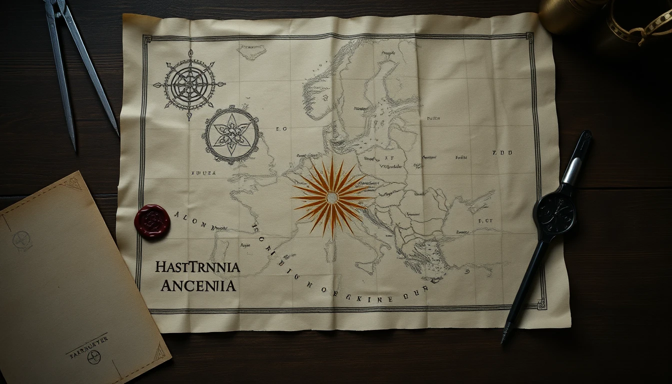 Mappa di Britannia sul tavolo del cartografo