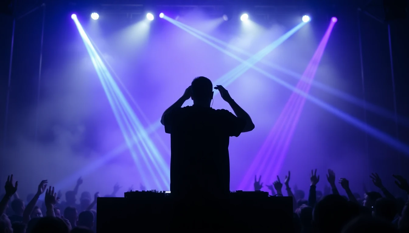 ViruzDJ sul palco in controluce con fumo e laser