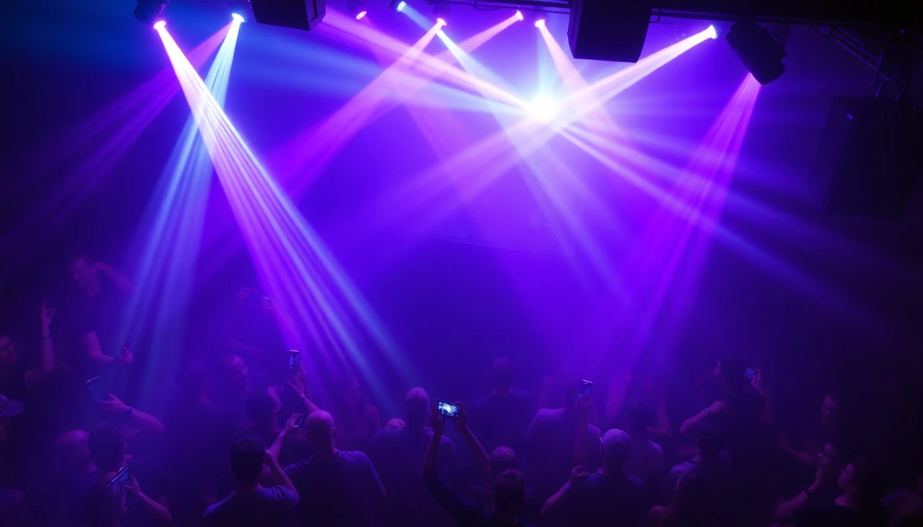 Vista dall’alto della pista con luci viola e blu